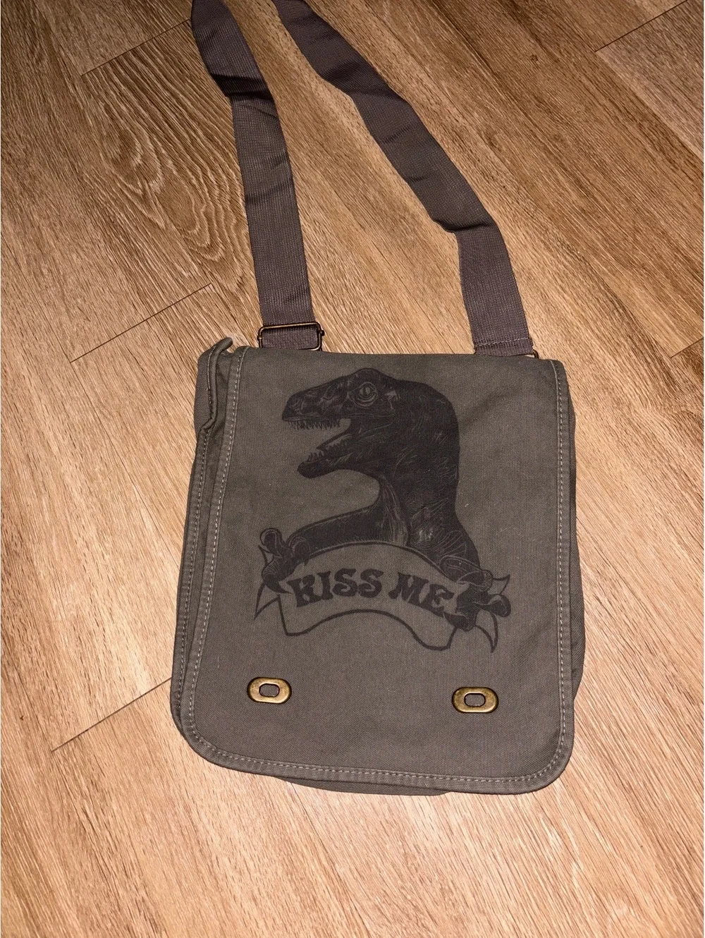 Vtg Authentic Pigment Canvas Messenger Bag Khaki Dino d43